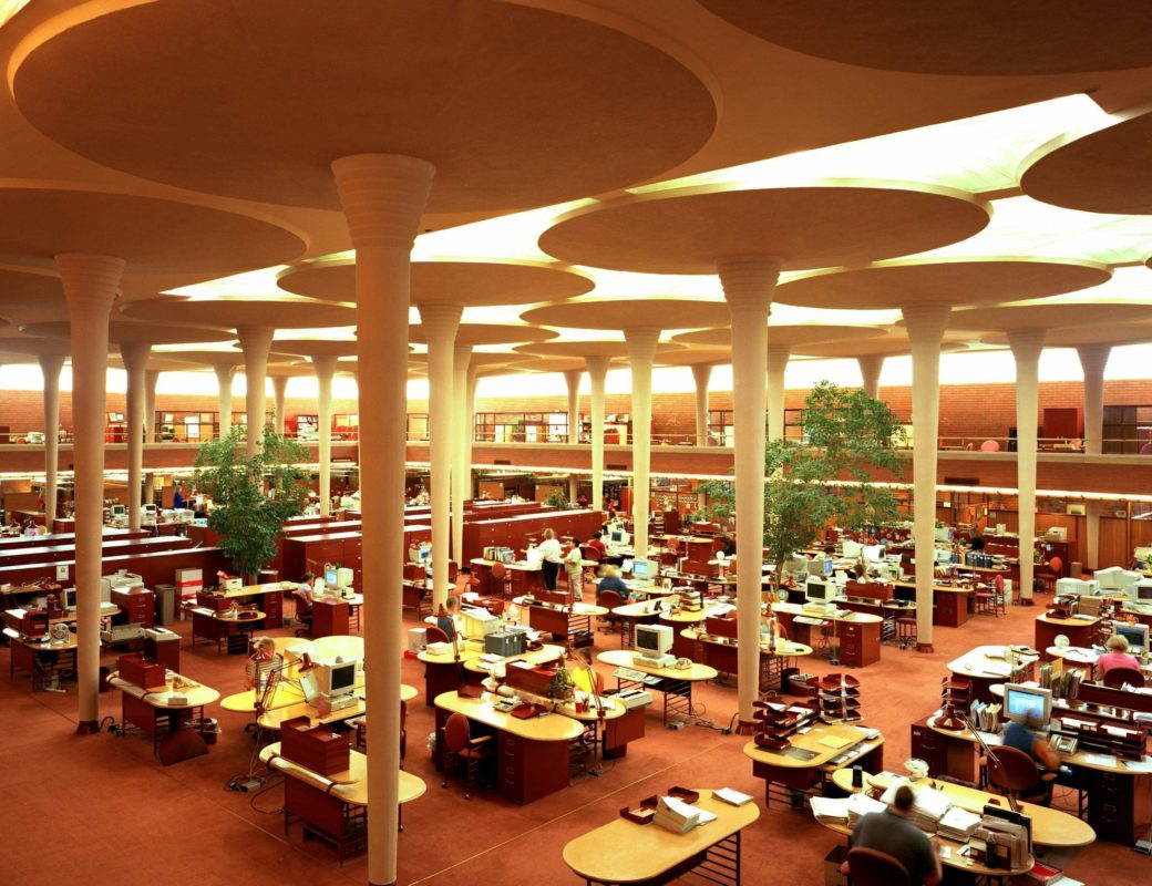 Work area at the Johnson Wax Building - headquarters of the S.C. Johnson and Son Co., Racine, Wisconsin. - between 1980 and 2006 - Photograph owned by Library of Congress Prints & Photographs // __ Rocket Copywriting //